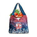 Personalized Sydney Roosters Grocery Bag Y2K Grunge Aesthetic With Cyber Flames and Starburst Graphics