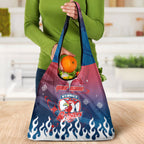 Personalized Sydney Roosters Grocery Bag Y2K Grunge Aesthetic With Cyber Flames and Starburst Graphics