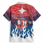 Personalized Sydney Roosters Hawaiian Shirt Y2K Grunge Aesthetic With Cyber Flames and Starburst Graphics