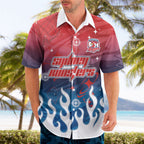 Personalized Sydney Roosters Hawaiian Shirt Y2K Grunge Aesthetic With Cyber Flames and Starburst Graphics