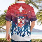 Personalized Sydney Roosters Hawaiian Shirt Y2K Grunge Aesthetic With Cyber Flames and Starburst Graphics
