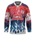 Personalized Sydney Roosters Hockey Jersey Y2K Grunge Aesthetic With Cyber Flames and Starburst Graphics