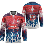 Personalized Sydney Roosters Hockey Jersey Y2K Grunge Aesthetic With Cyber Flames and Starburst Graphics
