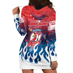 Personalized Sydney Roosters Hoodie Dress Y2K Grunge Aesthetic With Cyber Flames and Starburst Graphics