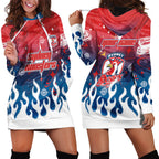 Personalized Sydney Roosters Hoodie Dress Y2K Grunge Aesthetic With Cyber Flames and Starburst Graphics