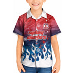 Personalized Sydney Roosters Kid Hawaiian Shirt Y2K Grunge Aesthetic With Cyber Flames and Starburst Graphics
