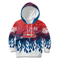 Personalized Sydney Roosters Kid Hoodie Y2K Grunge Aesthetic With Cyber Flames and Starburst Graphics
