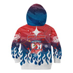 Personalized Sydney Roosters Kid Hoodie Y2K Grunge Aesthetic With Cyber Flames and Starburst Graphics
