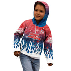 Personalized Sydney Roosters Kid Hoodie Y2K Grunge Aesthetic With Cyber Flames and Starburst Graphics