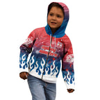 Personalized Sydney Roosters Kid Hoodie Y2K Grunge Aesthetic With Cyber Flames and Starburst Graphics