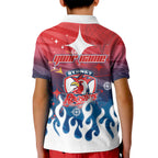 Personalized Sydney Roosters Kid Polo Shirt Y2K Grunge Aesthetic With Cyber Flames and Starburst Graphics