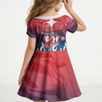Personalized Sydney Roosters Kid Short Sleeve Dress Y2K Grunge Aesthetic With Cyber Flames and Starburst Graphics