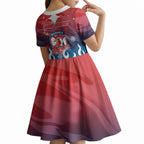 Personalized Sydney Roosters Kid Short Sleeve Dress Y2K Grunge Aesthetic With Cyber Flames and Starburst Graphics