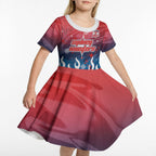 Personalized Sydney Roosters Kid Short Sleeve Dress Y2K Grunge Aesthetic With Cyber Flames and Starburst Graphics
