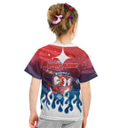 Personalized Sydney Roosters Kid T Shirt Y2K Grunge Aesthetic With Cyber Flames and Starburst Graphics