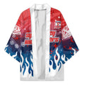 Personalized Sydney Roosters Kimono Y2K Grunge Aesthetic With Cyber Flames and Starburst Graphics