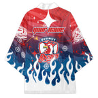 Personalized Sydney Roosters Kimono Y2K Grunge Aesthetic With Cyber Flames and Starburst Graphics