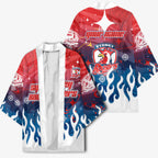 Personalized Sydney Roosters Kimono Y2K Grunge Aesthetic With Cyber Flames and Starburst Graphics