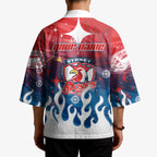 Personalized Sydney Roosters Kimono Y2K Grunge Aesthetic With Cyber Flames and Starburst Graphics