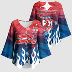 Personalized Sydney Roosters Kimono Sleeve Blouse Y2K Grunge Aesthetic With Cyber Flames and Starburst Graphics