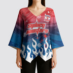 Personalized Sydney Roosters Kimono Sleeve Blouse Y2K Grunge Aesthetic With Cyber Flames and Starburst Graphics