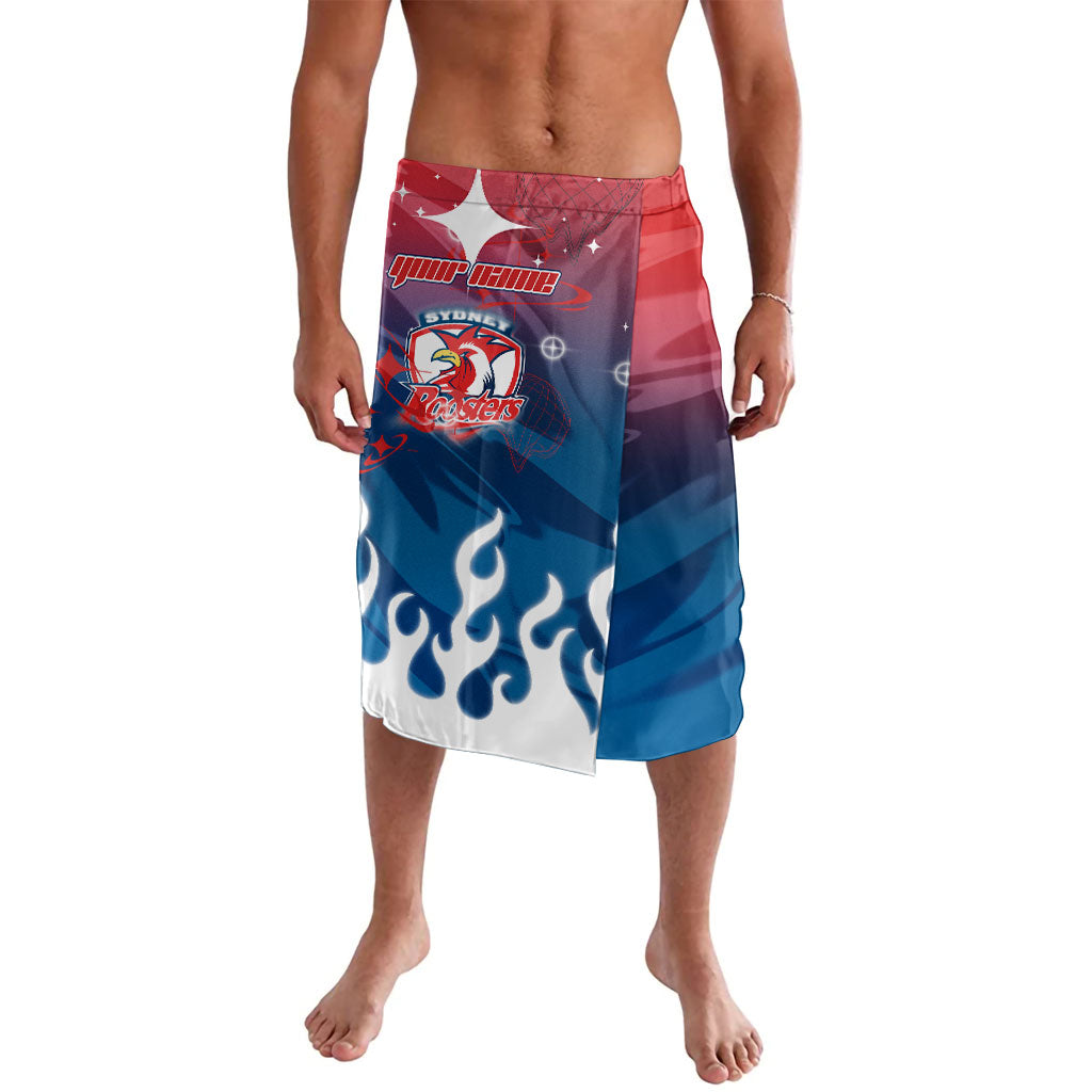 Personalized Sydney Roosters Lavalava Y2K Grunge Aesthetic With Cyber Flames and Starburst Graphics