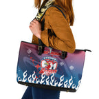 Personalized Sydney Roosters Leather Tote Bag Y2K Grunge Aesthetic With Cyber Flames and Starburst Graphics