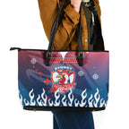 Personalized Sydney Roosters Leather Tote Bag Y2K Grunge Aesthetic With Cyber Flames and Starburst Graphics