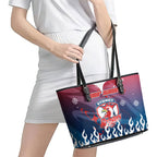 Personalized Sydney Roosters Leather Tote Bag Y2K Grunge Aesthetic With Cyber Flames and Starburst Graphics