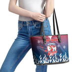 Personalized Sydney Roosters Leather Tote Bag Y2K Grunge Aesthetic With Cyber Flames and Starburst Graphics