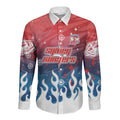 Personalized Sydney Roosters Long Sleeve Button Shirt Y2K Grunge Aesthetic With Cyber Flames and Starburst Graphics