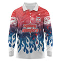 Personalized Sydney Roosters Long Sleeve Polo Shirt Y2K Grunge Aesthetic With Cyber Flames and Starburst Graphics