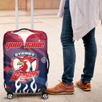 Personalized Sydney Roosters Luggage Cover Y2K Grunge Aesthetic With Cyber Flames and Starburst Graphics