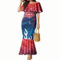 Personalized Sydney Roosters Mermaid Dress Y2K Grunge Aesthetic With Cyber Flames and Starburst Graphics