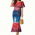 Personalized Sydney Roosters Mermaid Dress Y2K Grunge Aesthetic With Cyber Flames and Starburst Graphics