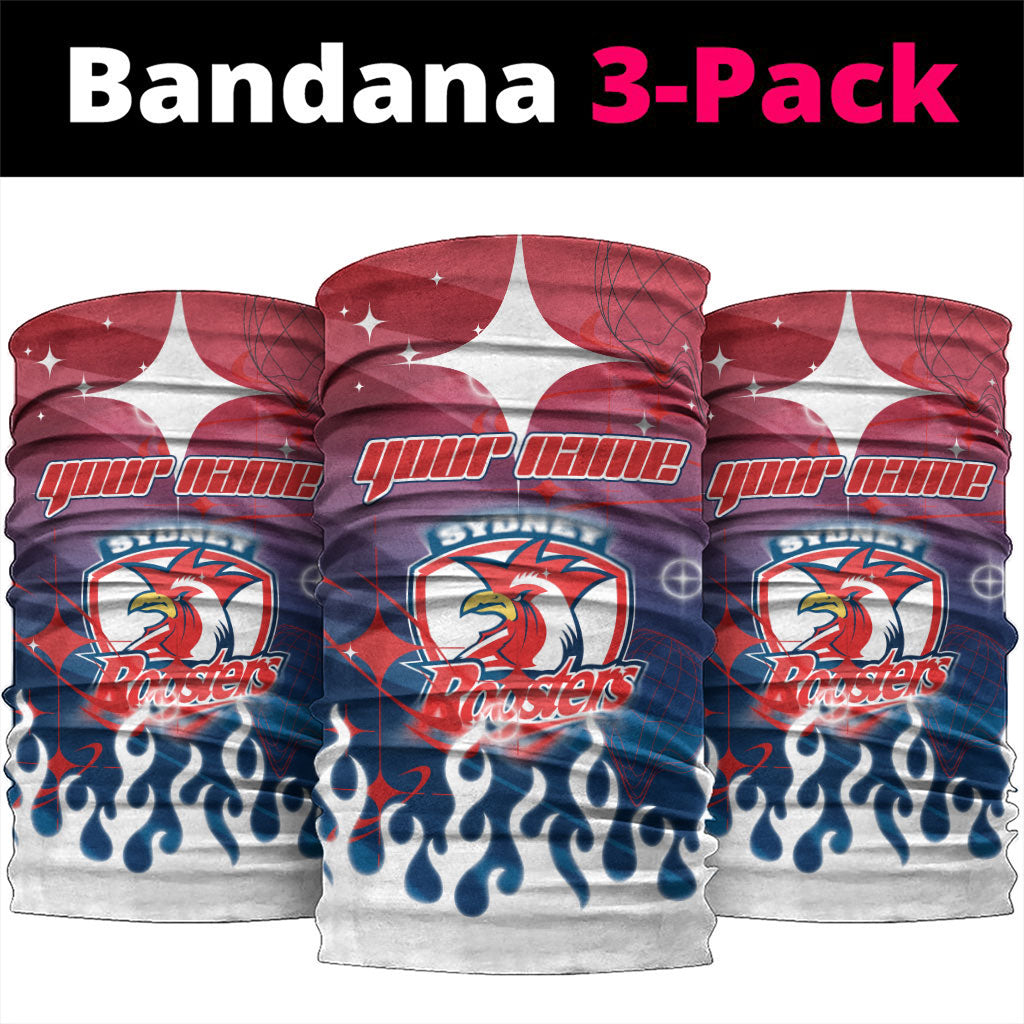 Personalized Sydney Roosters Neck Gaiter Y2K Grunge Aesthetic With Cyber Flames and Starburst Graphics