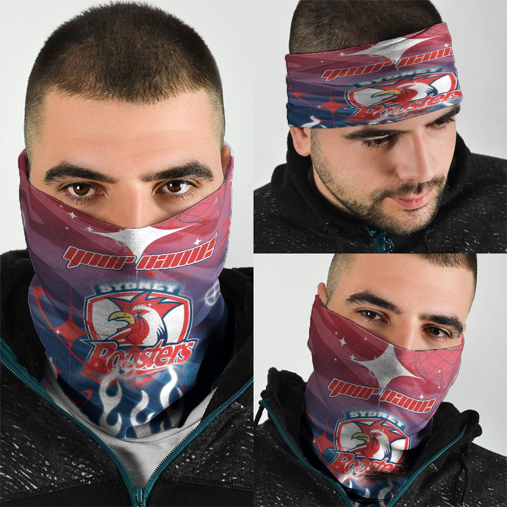 Personalized Sydney Roosters Neck Gaiter Y2K Grunge Aesthetic With Cyber Flames and Starburst Graphics