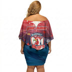 Personalized Sydney Roosters Off Shoulder Short Dress Y2K Grunge Aesthetic With Cyber Flames and Starburst Graphics