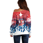 Personalized Sydney Roosters Off Shoulder Sweater Y2K Grunge Aesthetic With Cyber Flames and Starburst Graphics