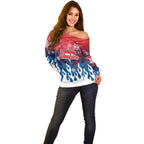 Personalized Sydney Roosters Off Shoulder Sweater Y2K Grunge Aesthetic With Cyber Flames and Starburst Graphics