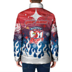 Personalized Sydney Roosters Padded Jacket Y2K Grunge Aesthetic With Cyber Flames and Starburst Graphics