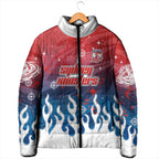 Personalized Sydney Roosters Padded Jacket Y2K Grunge Aesthetic With Cyber Flames and Starburst Graphics