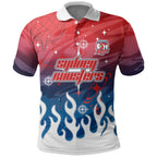 Personalized Sydney Roosters Polo Shirt Y2K Grunge Aesthetic With Cyber Flames and Starburst Graphics