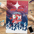 Personalized Sydney Roosters Puzzle Y2K Grunge Aesthetic With Cyber Flames and Starburst Graphics