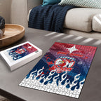 Personalized Sydney Roosters Puzzle Y2K Grunge Aesthetic With Cyber Flames and Starburst Graphics