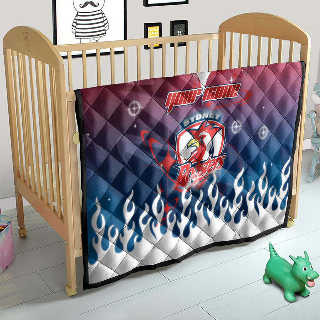 Personalized Sydney Roosters Quilt Y2K Grunge Aesthetic With Cyber Flames and Starburst Graphics