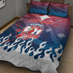 Personalized Sydney Roosters Quilt Bed Set Y2K Grunge Aesthetic With Cyber Flames and Starburst Graphics