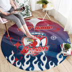 Personalized Sydney Roosters Round Carpet Y2K Grunge Aesthetic With Cyber Flames and Starburst Graphics