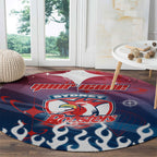 Personalized Sydney Roosters Round Carpet Y2K Grunge Aesthetic With Cyber Flames and Starburst Graphics