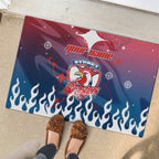 Personalized Sydney Roosters Rubber Doormat Y2K Grunge Aesthetic With Cyber Flames and Starburst Graphics